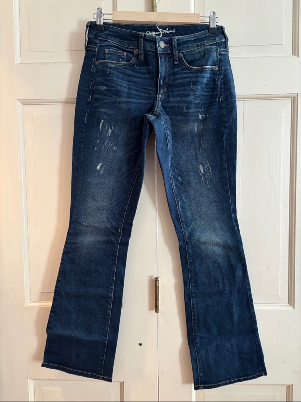 Universal Thread Dark Blue Bootcut Jeans with Faded Distressing